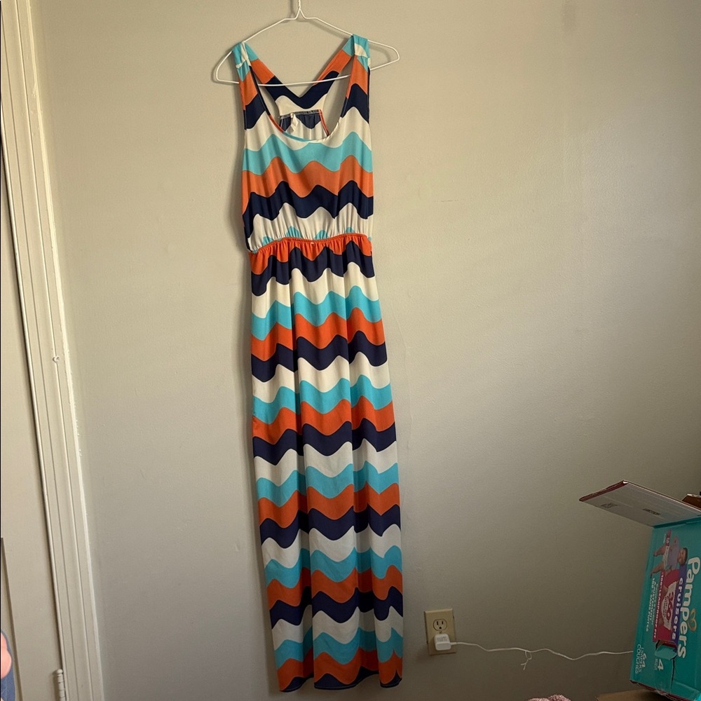 Black Bead Multicolor Chevron Maxi Dress